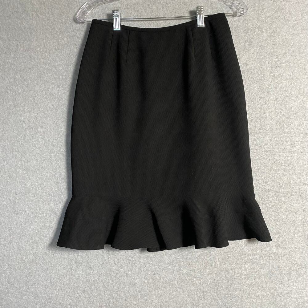 Kasper Crepe Tiered and Lined Ruffle Pencil Skirt Black Size 4 petite
